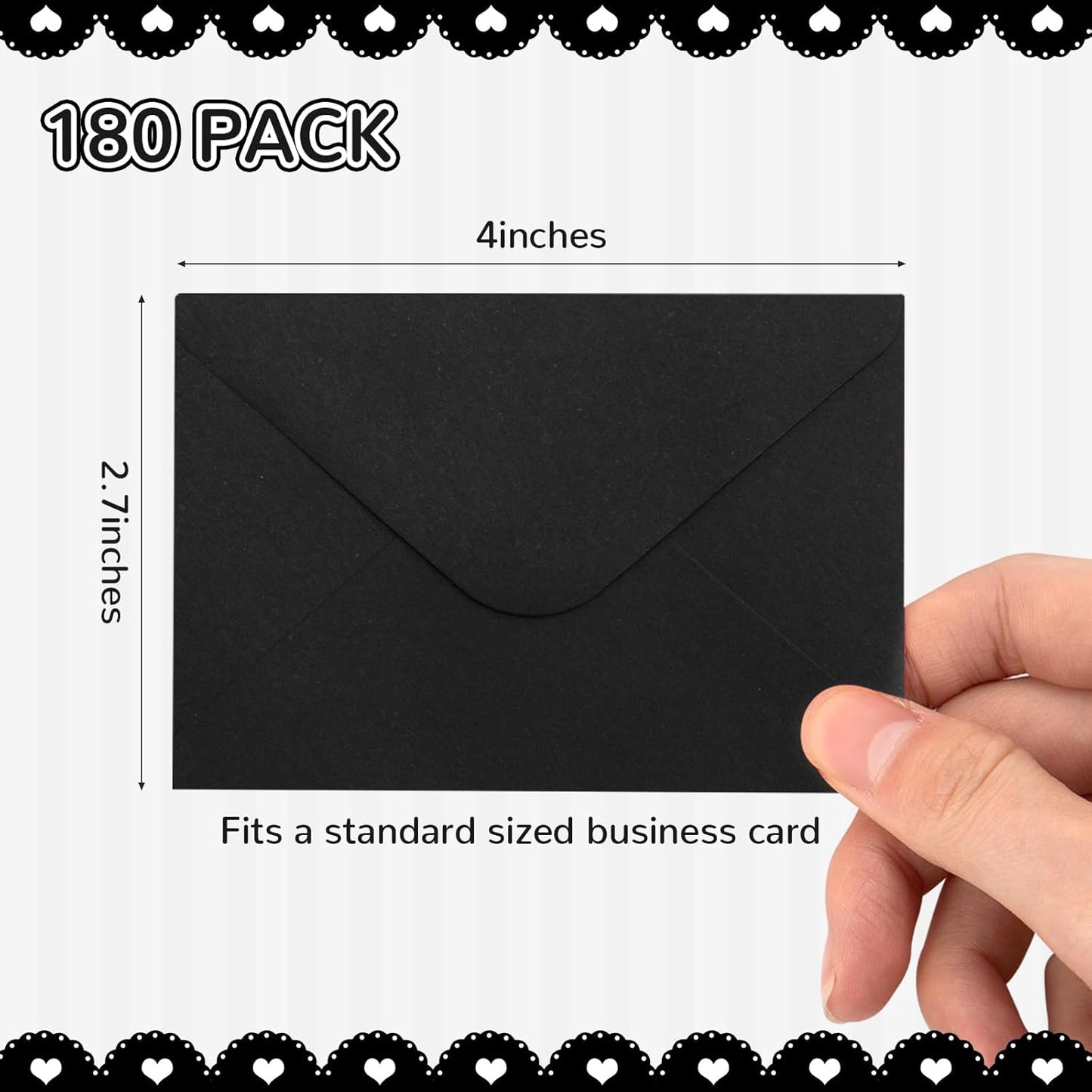 180 Packs Gift Card Mini Envelopes Small Envelope with Gummed Seal, Paper Business Card Envelopes, Bulk Tiny Envelope Pockets for Small Note Cards, 4 x 2.7 Inches (Black)