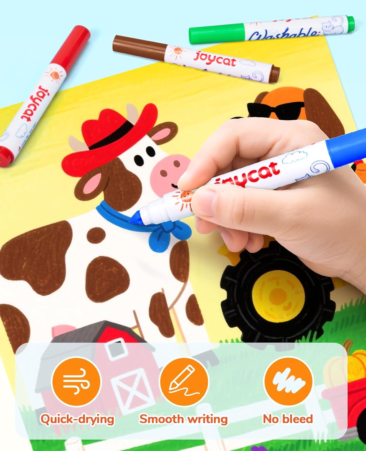 JoyCat 40 Count Washable Markers for Kids, 40 Colors Washable Markers Set with Carrying and DIY Coloring Fabric Storage Bag, Coloring Marker Bulk for Boys Girls Toddler, School Classroom Supplies