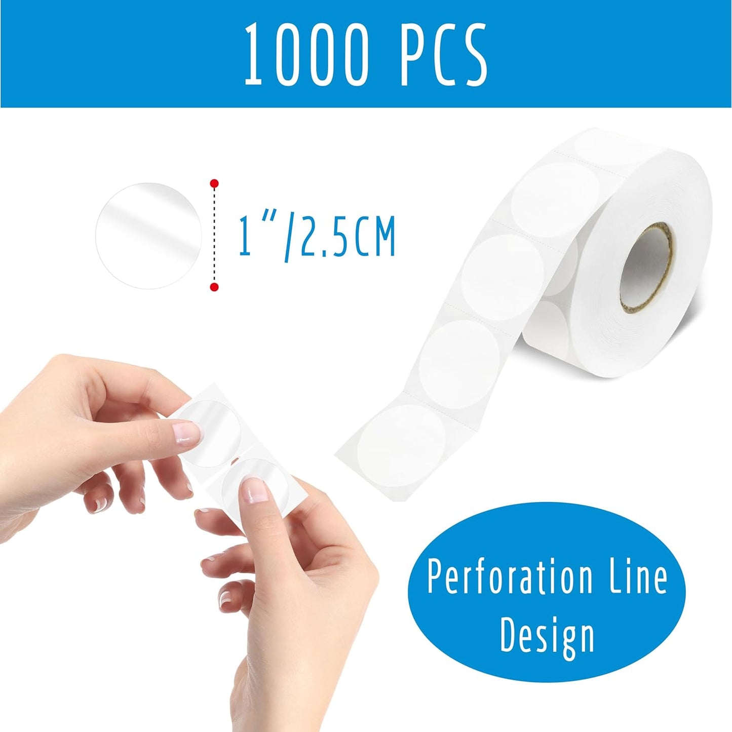 1000 PCS Round Clear Seal Stickers, Transparent Envelope Mail Wafer Seal Self Adhesive Package Circle Label Dots with Perforation Line for Envelopes, Boxes and Gift Packaging (1” in Diameter)