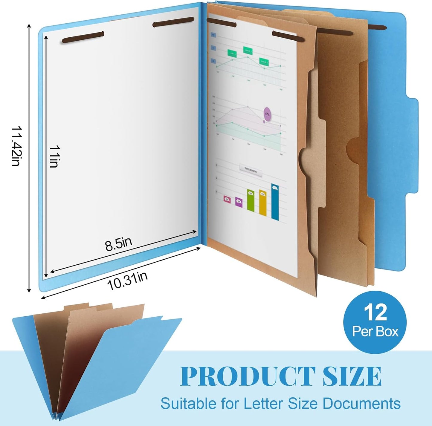 12 Pcs Classification Folders Letter Size, 2 Pocket Dividers Pressboard File Folder with Fasteners, Expanding File Organizer Bulk for Teachers, Clergy, Office, Church, Christmas (Blue)