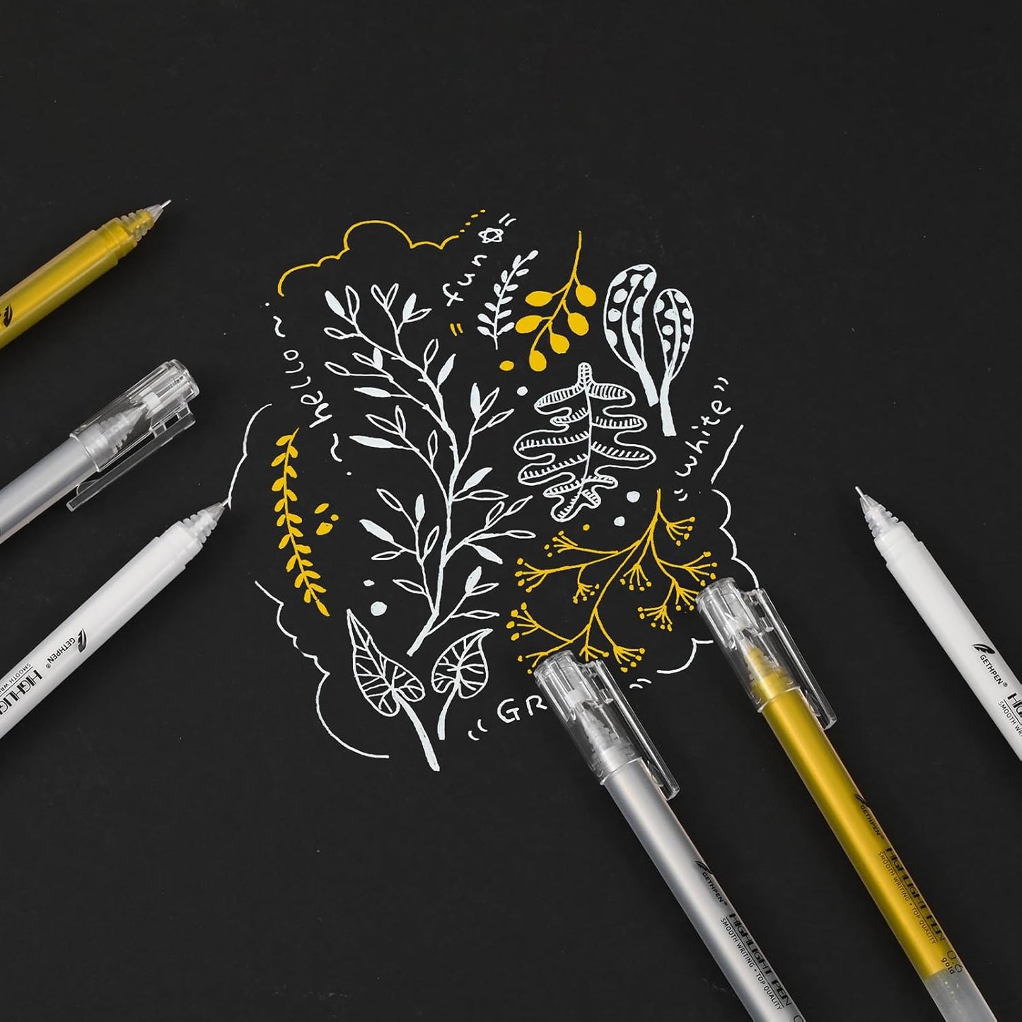 0.6mm Fine Point White Gel Pens, 3-Pack for Artists Drawing, Sketching, Illustration, and Adult Coloring Books, Opaque White Ink for Black Paper, Bullet Journaling, and Card Making