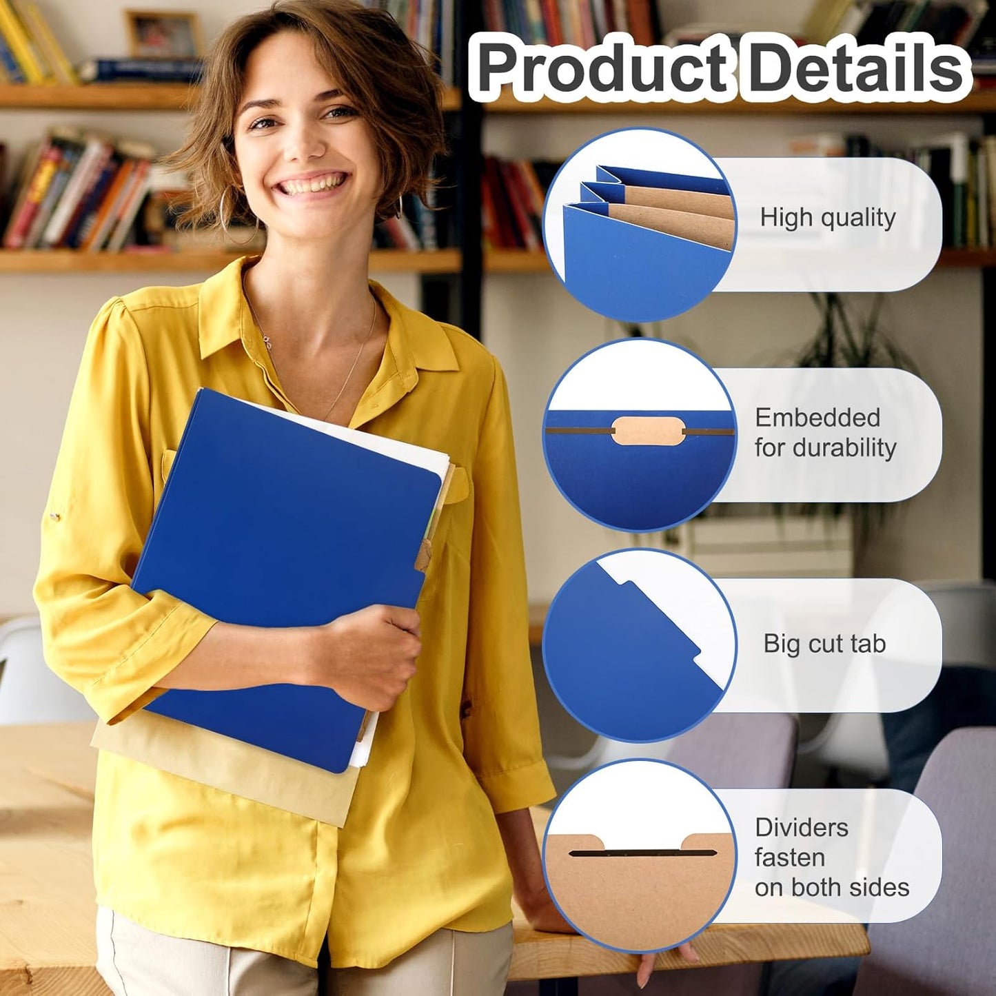 10 Pcs Classification Folders Letter Size, Back to School Supply for Teacher, Student, 2 Dividers Pressboard File Folder Bulk with 2 Fasteners, 3.5 Inch Expanding File Organizer, Blue