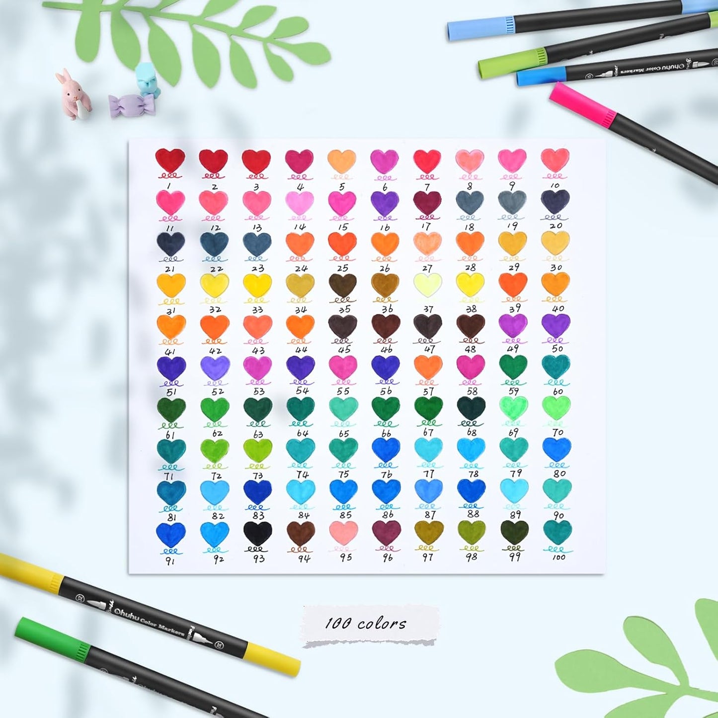 Ohuhu Markers for Adult Coloring Books: 100 Colors Brush Pens Dual Brush Fine Tip Drawing Pens Water-Based Coloring Markers for Calligraphy Bullet Journal with Carrying Case - Maui - Black