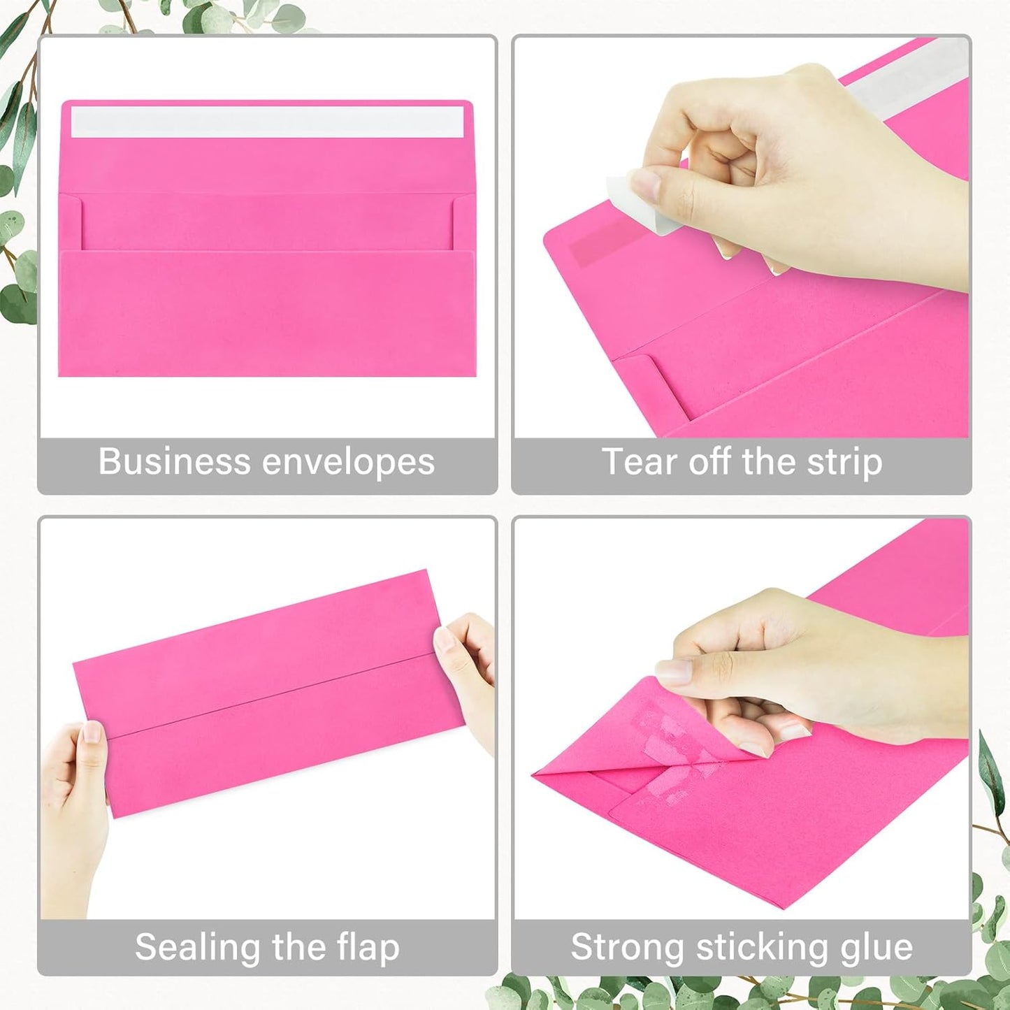 100 Pack #10 Business Envelopes, Self Seal Standard Hot Pink Envelopes for Secure Business & Legal Mailing, Office, Checks, Letter, Invoices, 4 1/8 x 9 1/2 Inches