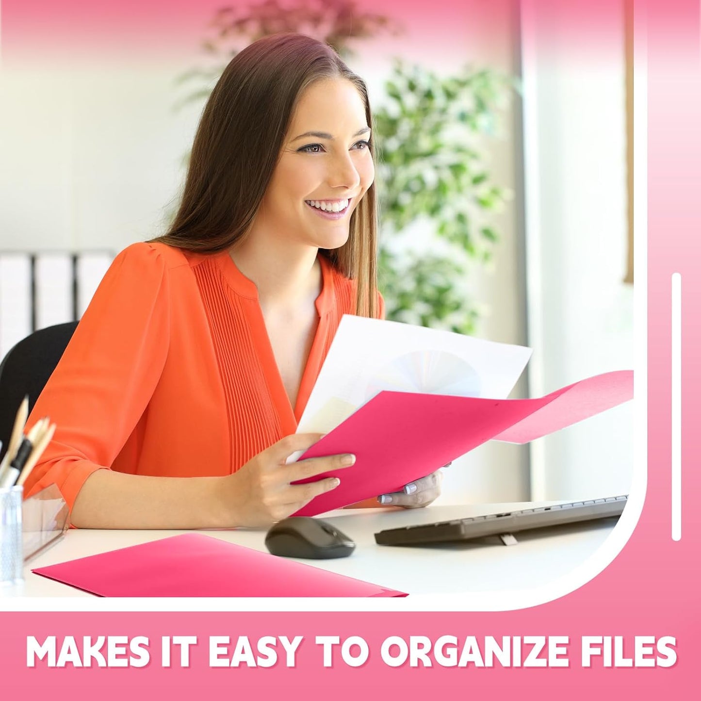 Gueevin 100 Pcs Two Pocket Folders Bulk Plastic File Folder with 2 Pockets Letter Size Paper Heavy Duty Durable Portfolios Case for Home Office School Business 11.61 x 9.45 Inch (Hot Pink)