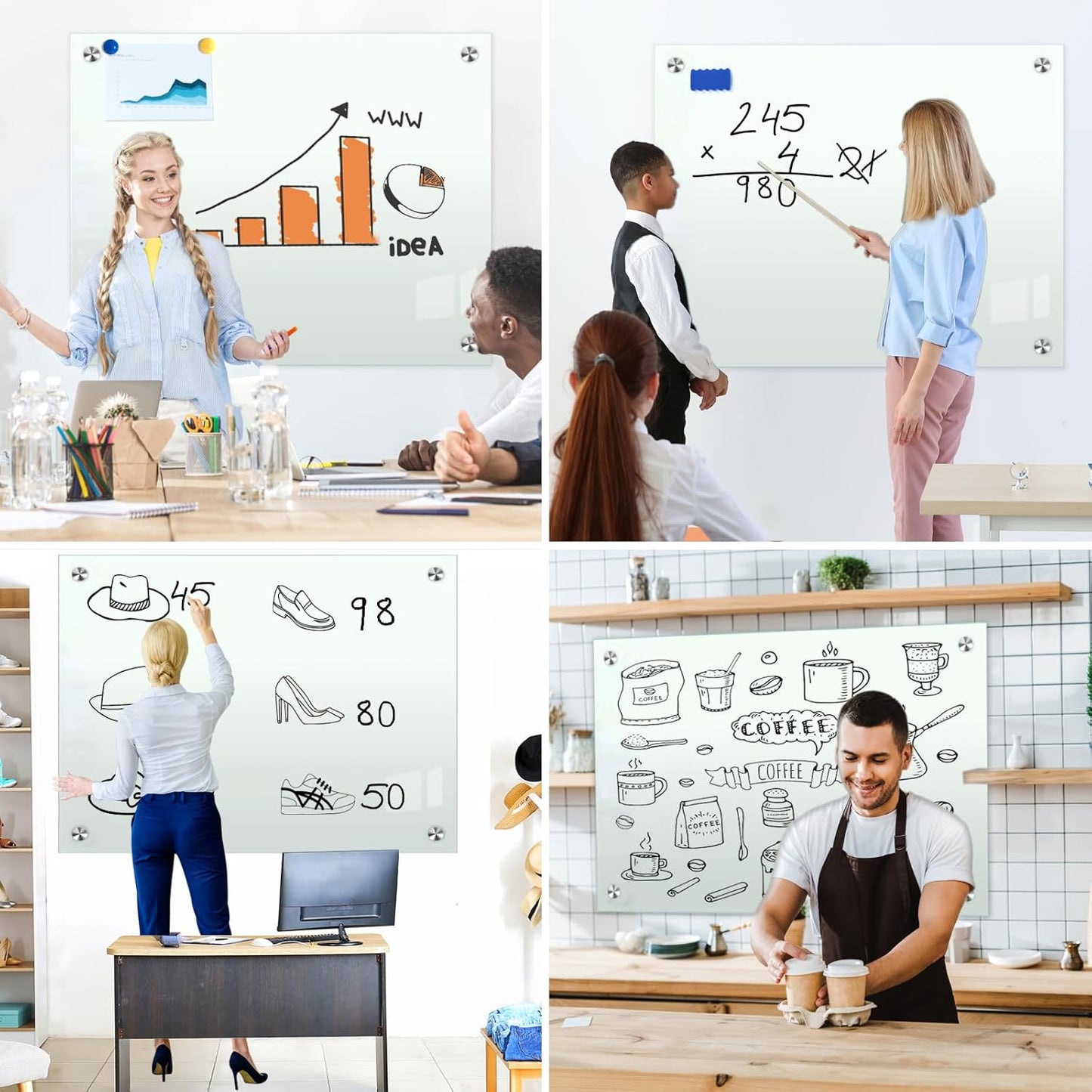 H-Qprobd Glass Whiteboard 60"x40" Magnetic Dry Erase White Board for Wall, Includes 12 Magnets, 8 Markers and 2 Erasers
