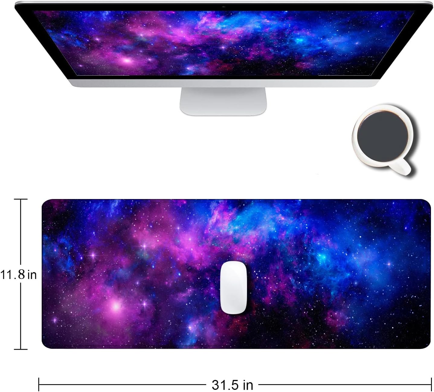 Large Mouse Pad, Extended XL Gaming Mousepad, Non-Slip Rubber Base Keyboard Mouse Mat Desk Pad for Work, Game, Office, Home, 31.5 x 11.8 in, Purple Galaxy, PL230707027