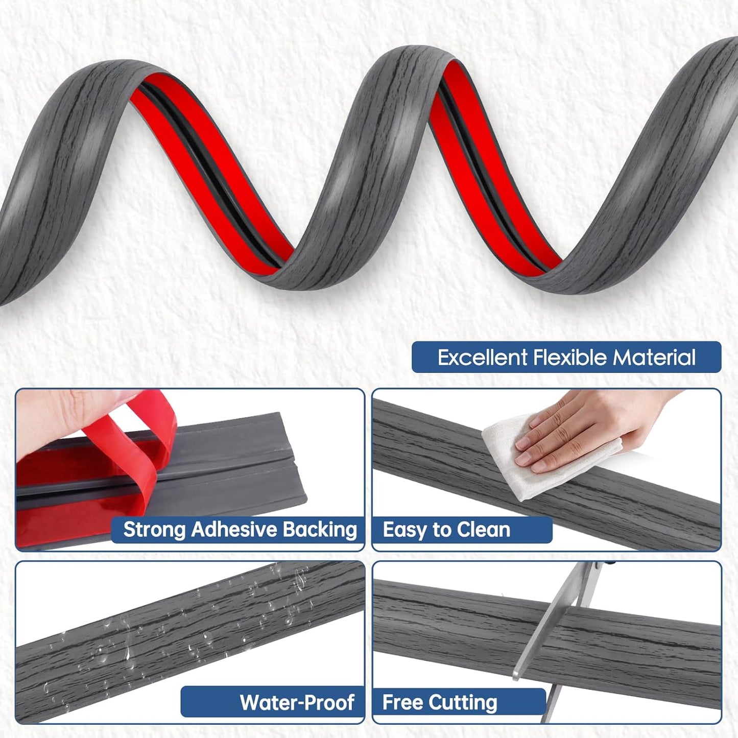 Floor Cord Cover for Wires on Floor Self Adhesive Cord Hider Floor Cable Management Wire Covers for Cords Protector Prevent Cable Trips Cord Cavity W 0.47" x H 0.27", Deep Gray Wood, 20Ft