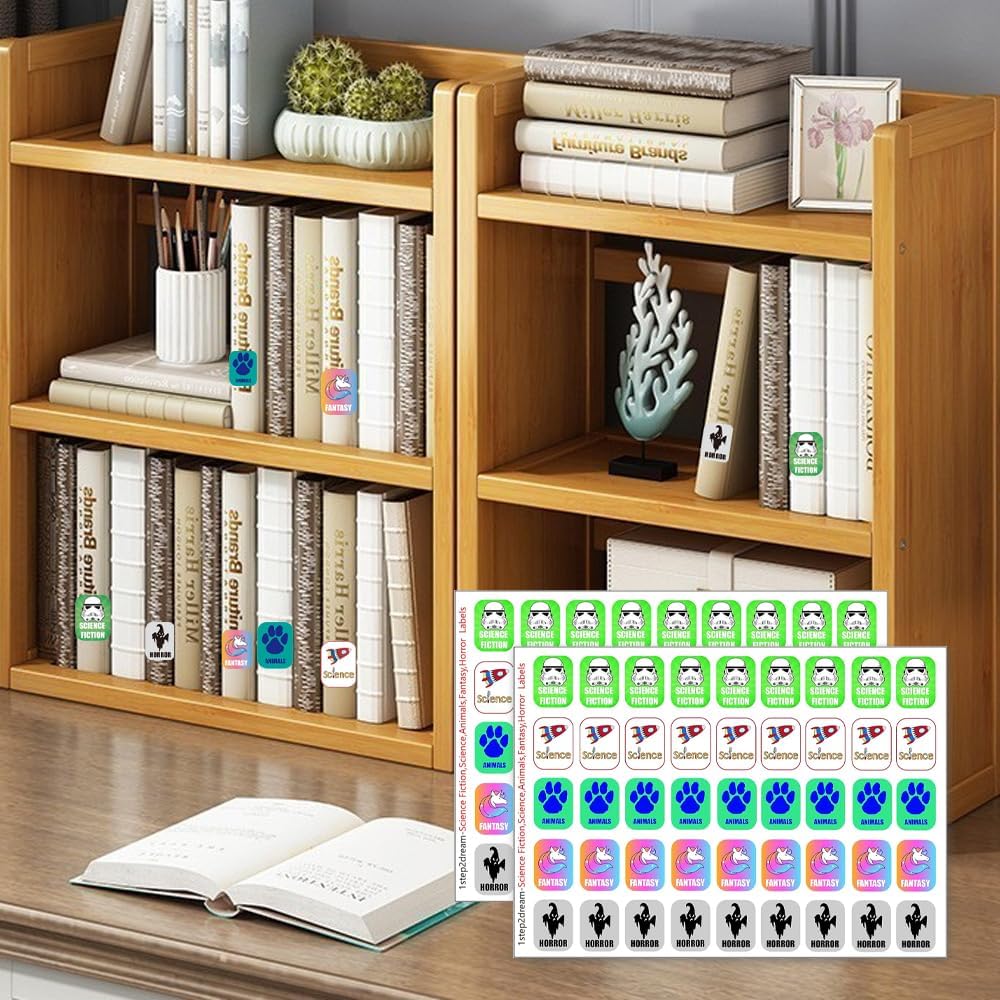Genre Book Spine Labels for Library | Classroom Library Classification Stickers 450pcs | Science Fiction,Science,Animals,Fantasy,Horror