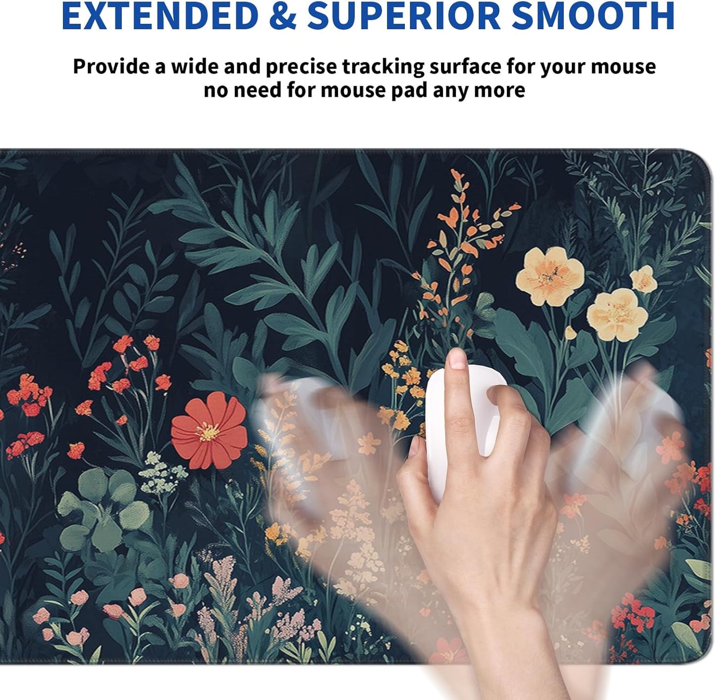 Flower Mouse Pad Abstract Big Mouse Pad 31.5x11.8 Inch Floral Texture Non-Slip Rubber Base Large Weeds Mousepad Stitched Edges Keyboard Mouse Mat Desk Pad for Office and Home