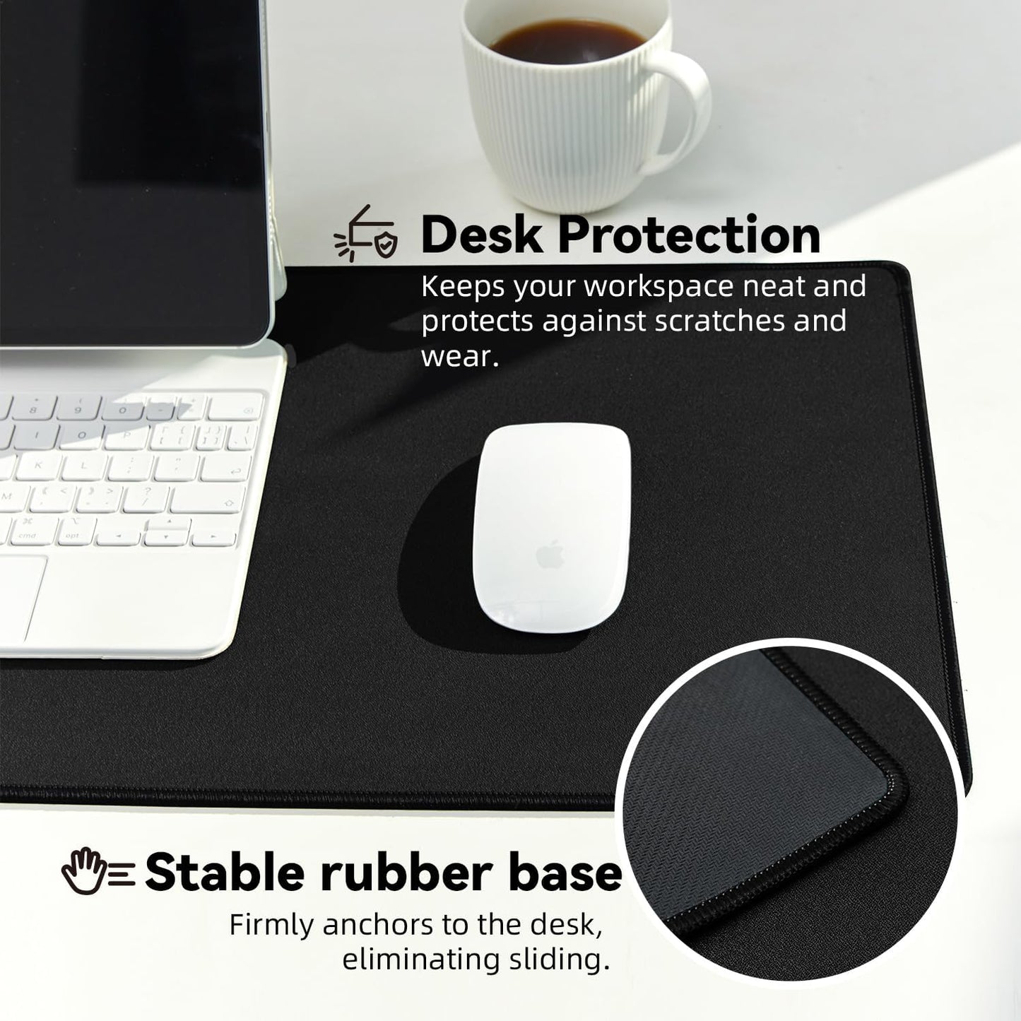 Large Gaming Mouse Pad with Durable Stitched Edges, Non-Slip Rubber Base, Big Computer Keyboard Mouse Mat Desk Pad for Home Office Gaming Work, 31.5"x11.8"x0.08", Black