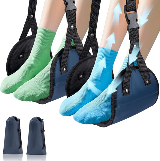 Foot Hammock for Plane Travel, 2-Pack Perfect Airplane Foot Hammock to Relax Your Feet, Portable Airplane Foot Rest with Adjustment Strap, Travel Essentials for Comfortable Long Flight (Blue)