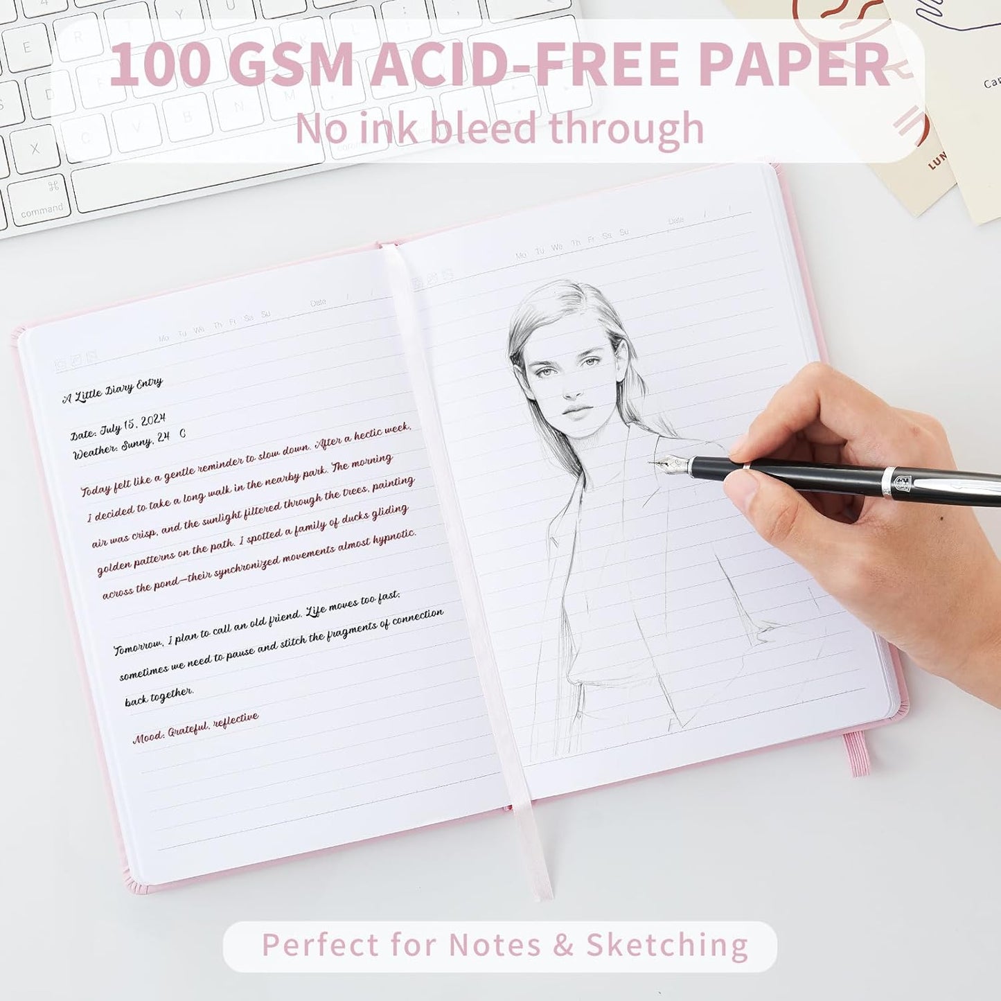 Hardcover Notebooks, A5 Lined Journals Notebook for Writing 160 Pages, 8.2 x 5.5 inch, Classic Ruled Notebooks for College/Work/Travel (Pink, 1 Pack)