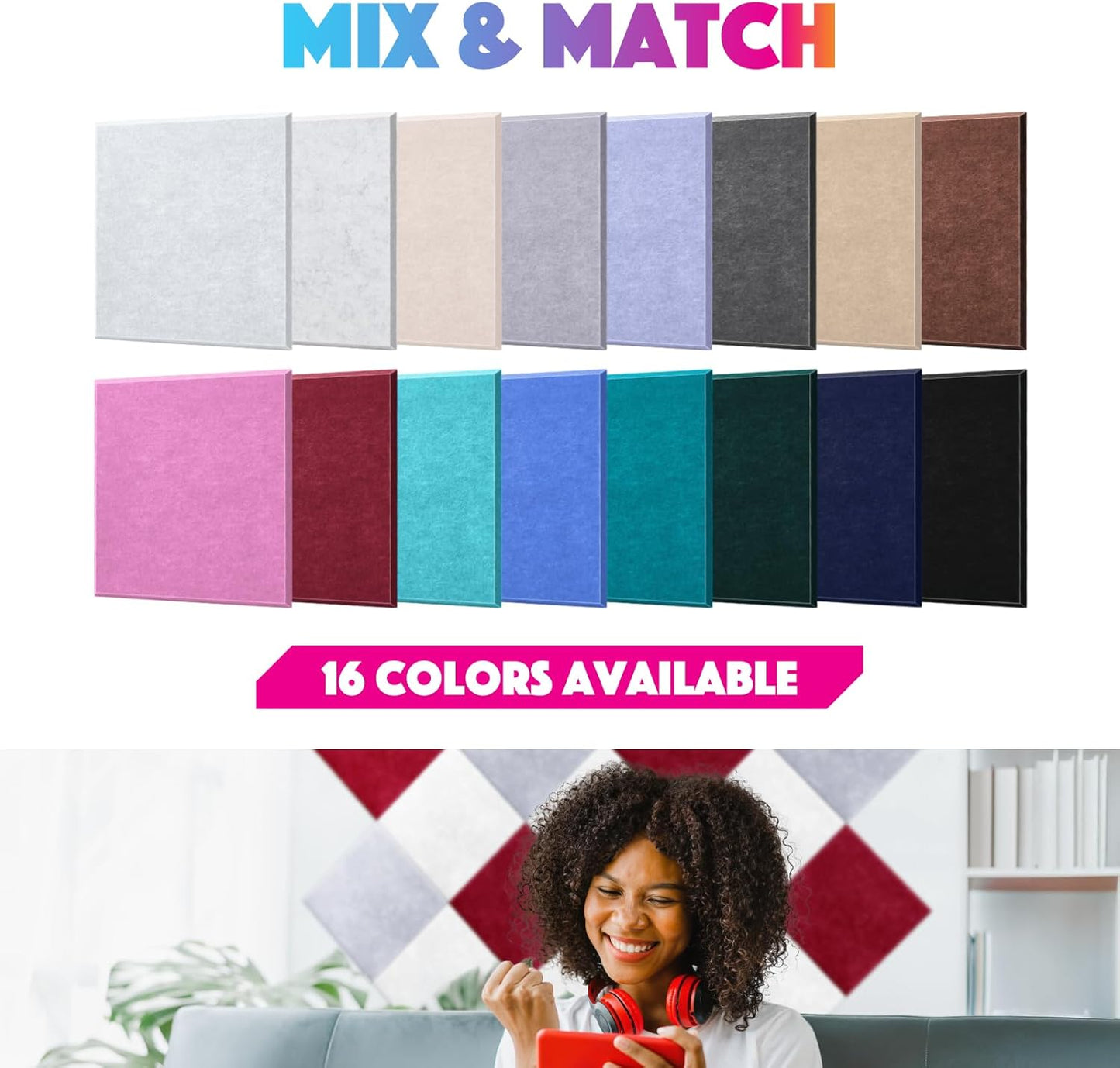 18 Pack Acoustic Panels Self Adhesive Sound absorbing Wall Panels, High Density Dampening Panel, 12X12X0.4 Inch Square Wall Panels in Home,Office,Reccording Room,Studio (Taro Purple)