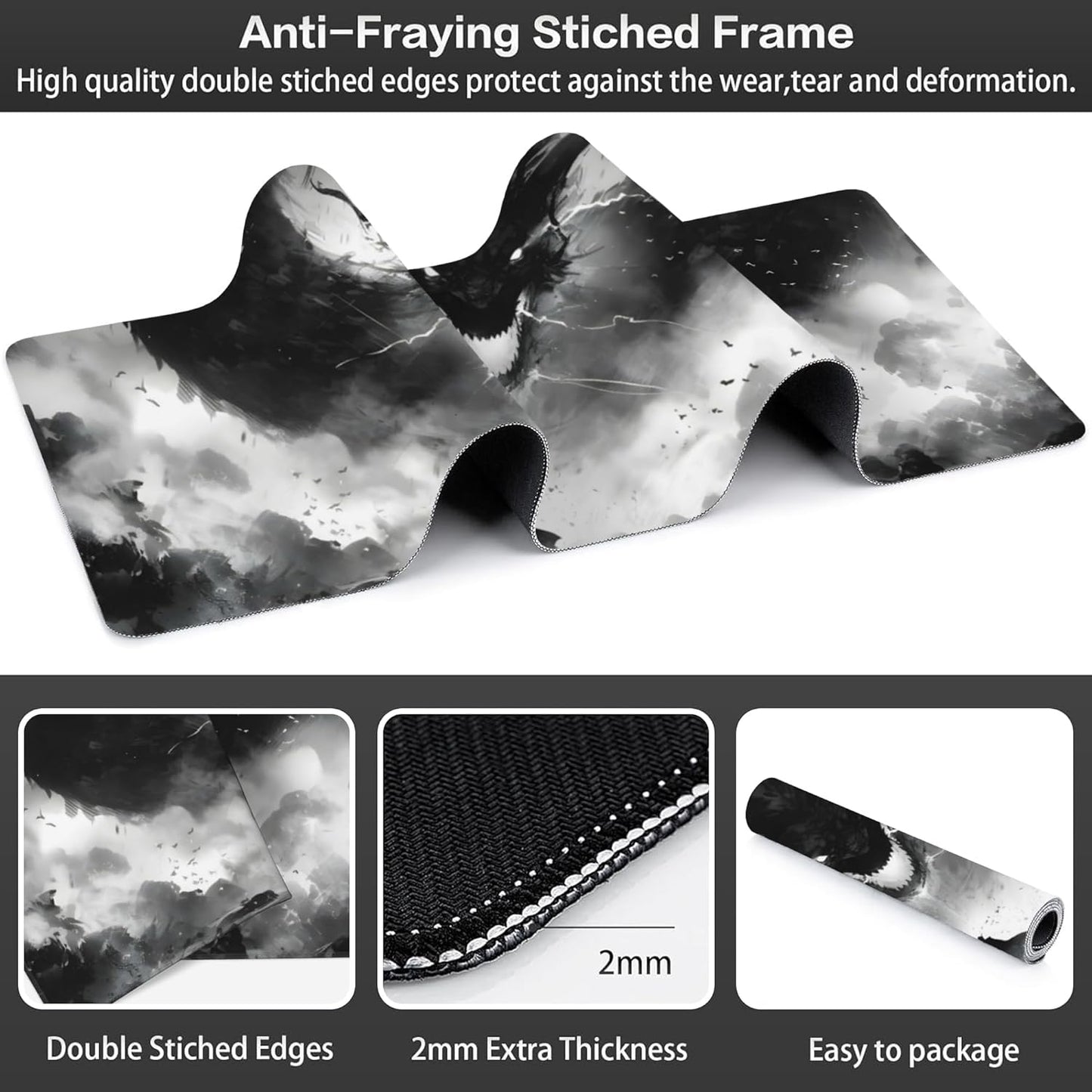 Extended Large Gaming Mouse Pad, Horror Anime Manga Large Desk Mat for Desktop XXL, Non-Slip Rubber Base Stitched Edges Long Computer Keyboard Desk Pad Mouse Mat for Gaming Home Office 35.4"X15.7"