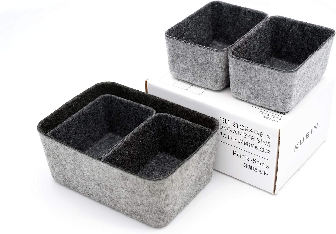 Welaxy office Drawer organizers bins Deep draw organiser Felt storage bin drawers Desk draw dividers boxes for toys makeup jewelery rolled ties organizing 5 pack (Charcoal)