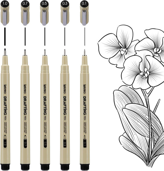 5-Piece Fineliner Pen, Assorted Point Sizes 0.1 to 1mm Ultra Fine Tips Pens, for Art, Writing & Bullet Journaling - Assorted 5 Point Sizes (5 Point Sizes)