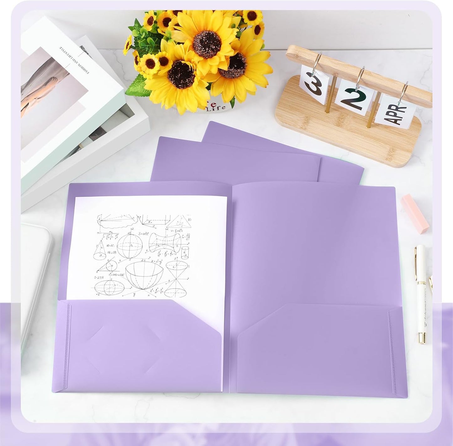 Gueevin 24 Pcs Plastic Folders with Pockets, Back to School Two Pocket Folder Fit Letter Size, Heavy Duty School Business Card Holder for Home Office, 11. 61 x 9. 45 Inches (Light Purple)