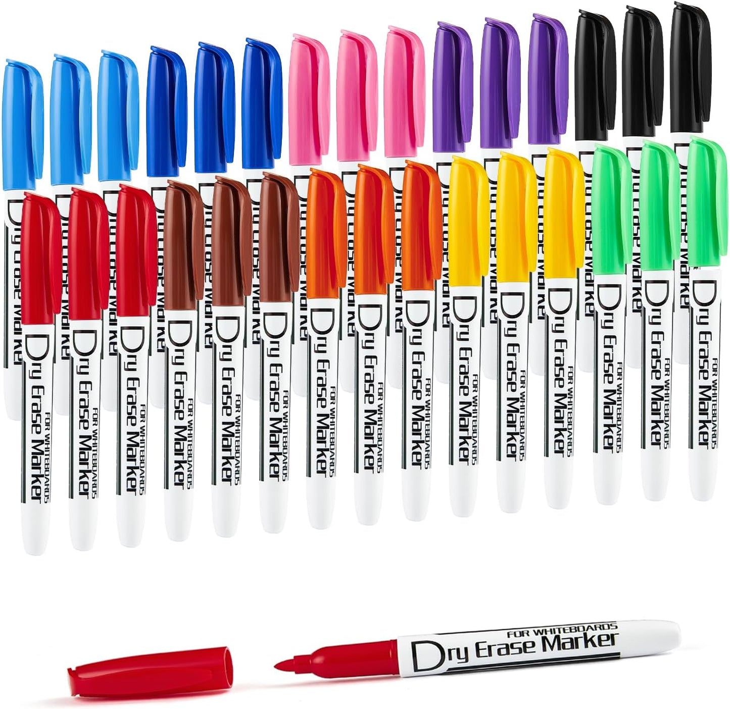 Volcanics Dry Erase Markers Low Odor Fine Whiteboard Markers Thin Box of 30, 10 Colors