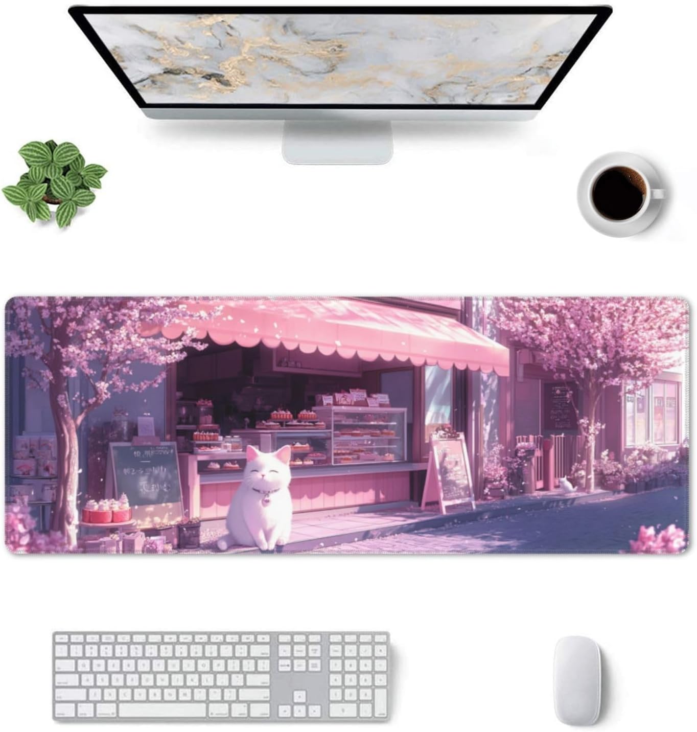 Kitten Mouse Pad 31.5 X 11.8 Inch Big Desk Rubber Base Stitched Edges Keyboard Pad XXL Mouse Mat for Home Game and Office