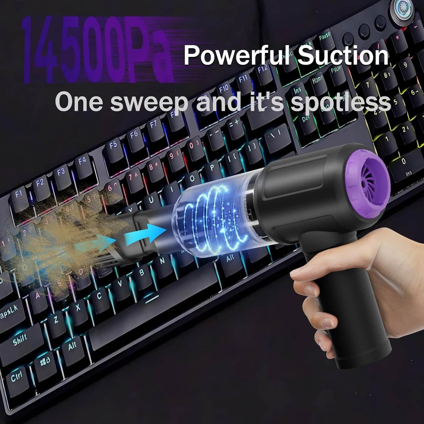 14500PA Computer Vacuum Cleaner Keyboard Cleaner Compressed Air Duster - Cordless Handheld Mini Vacuum for PC/Laptop Cleaning - Portable Air Duster for Car/Home/Office
