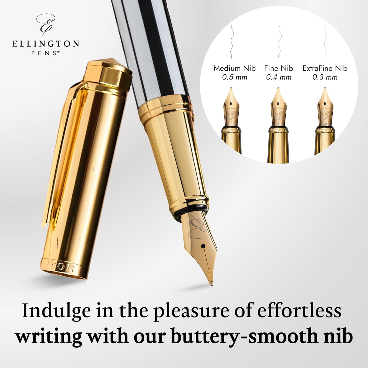 Luxury Fountain Pen Set- Fountain Pens for Writing - Smooth Extra Fine Nib - Includes Refillable Ink Converter, 3 Ink Cartridges [Black & Blue], Gift Box - Elegant Calligraphy