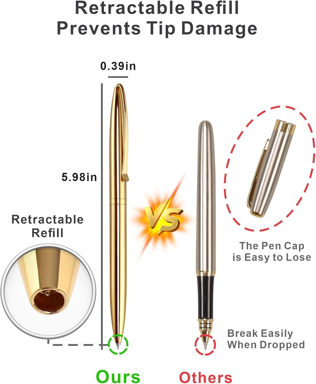 Cambond Ballpoint Pens Fancy Pens - Wedding Guest book with Pen for Journaling Uniform Christmas Gift Gold Pen Black Ink Pens 1.0mm Medium Point, 3 Pens with 6 Refills (Gold)