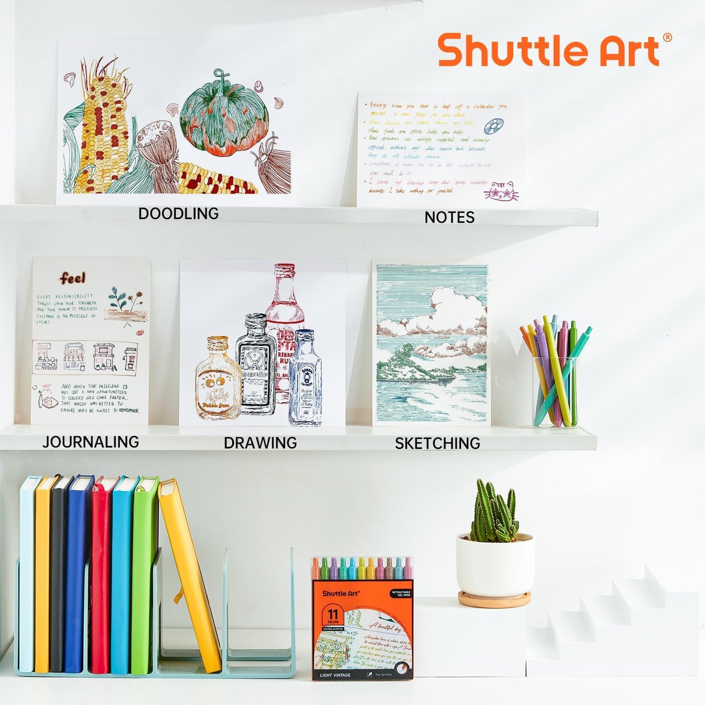 Shuttle Art Colored Retractable Gel Pens, 11 Vintage Ink Colors, Cute Pens 0.7mm Medium Point Quick Drying for Writing Drawing Journaling Note Taking School Office Home