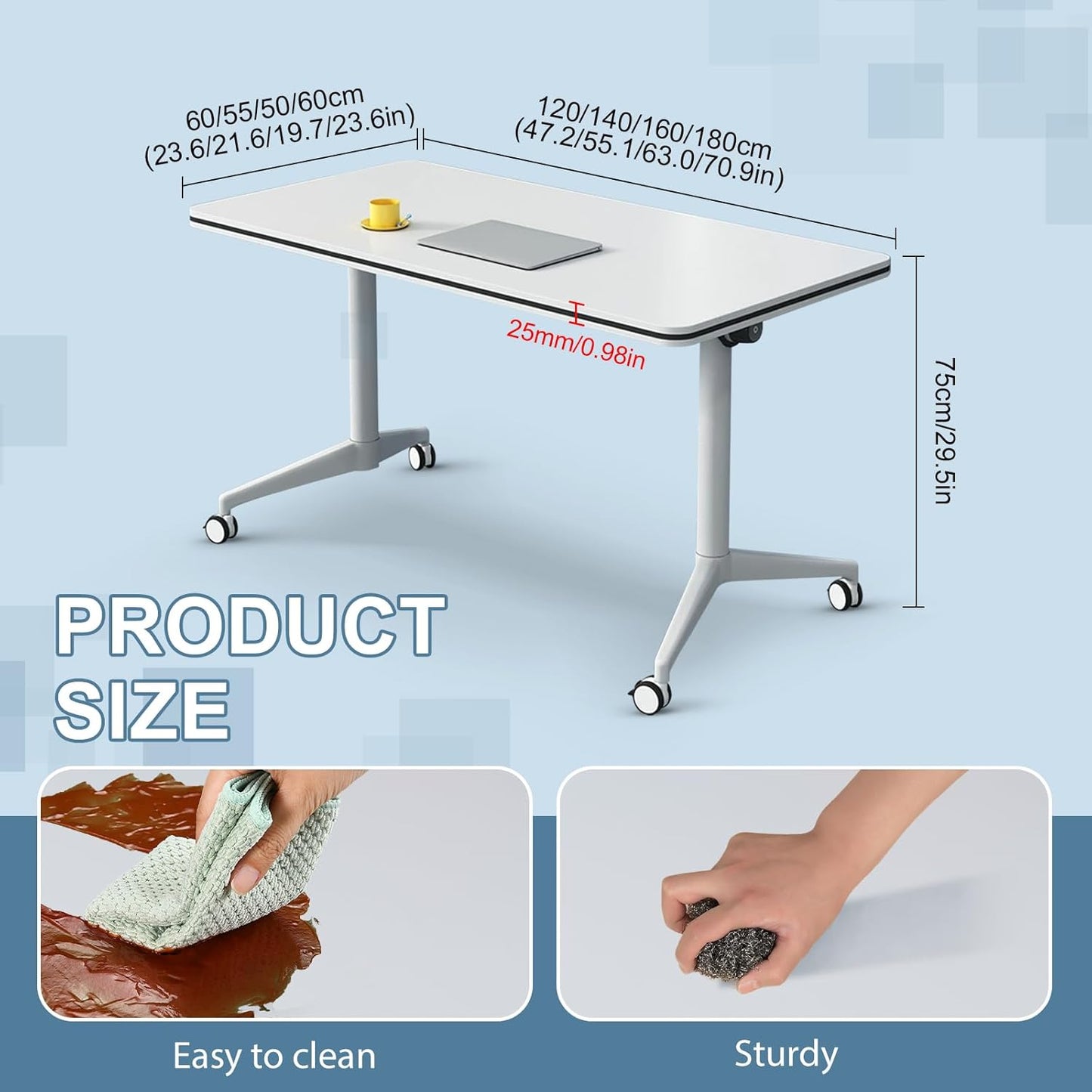 10Pack Folding Conference Room Table, Modern Conference Tables with Silent Wheels, Large Rectangular Mobile Training Tables for Office Classroom, Foldable Modular Seminar Table White (L47.2in)