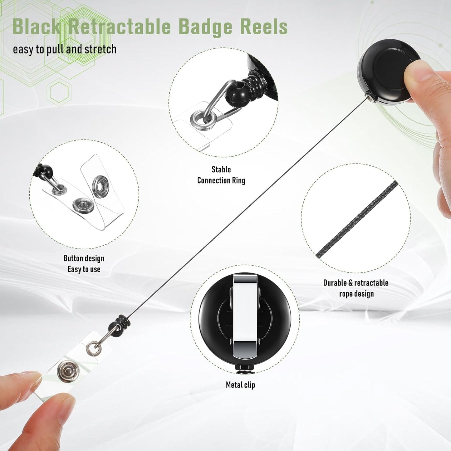 Handepo 300 Pcs Retractable Badge Reels Bulk, Black Retractable Badge Clip ID Holder Key Ring Clip for Office Students Teachers Doctor Nurse Employees Name ID Card Holder Key Card