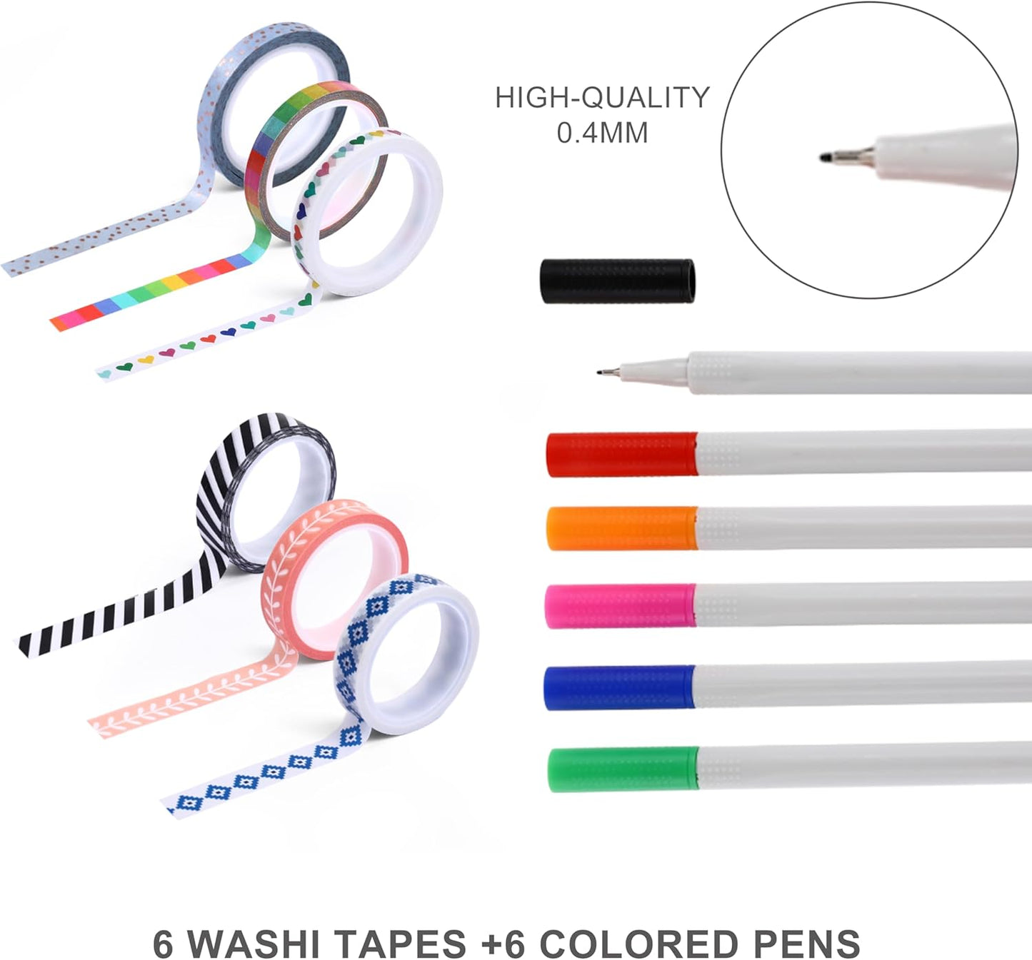 &And Per Se Dotted Journal Notebook Set, A5 Hardcover Dotted Journal (Dark Blue), 6 Fineliner Pens, 8 Sticker, 5 Stencil Sheets & 6 Washi Tapes, Journaling Supplies for Planner Schedule