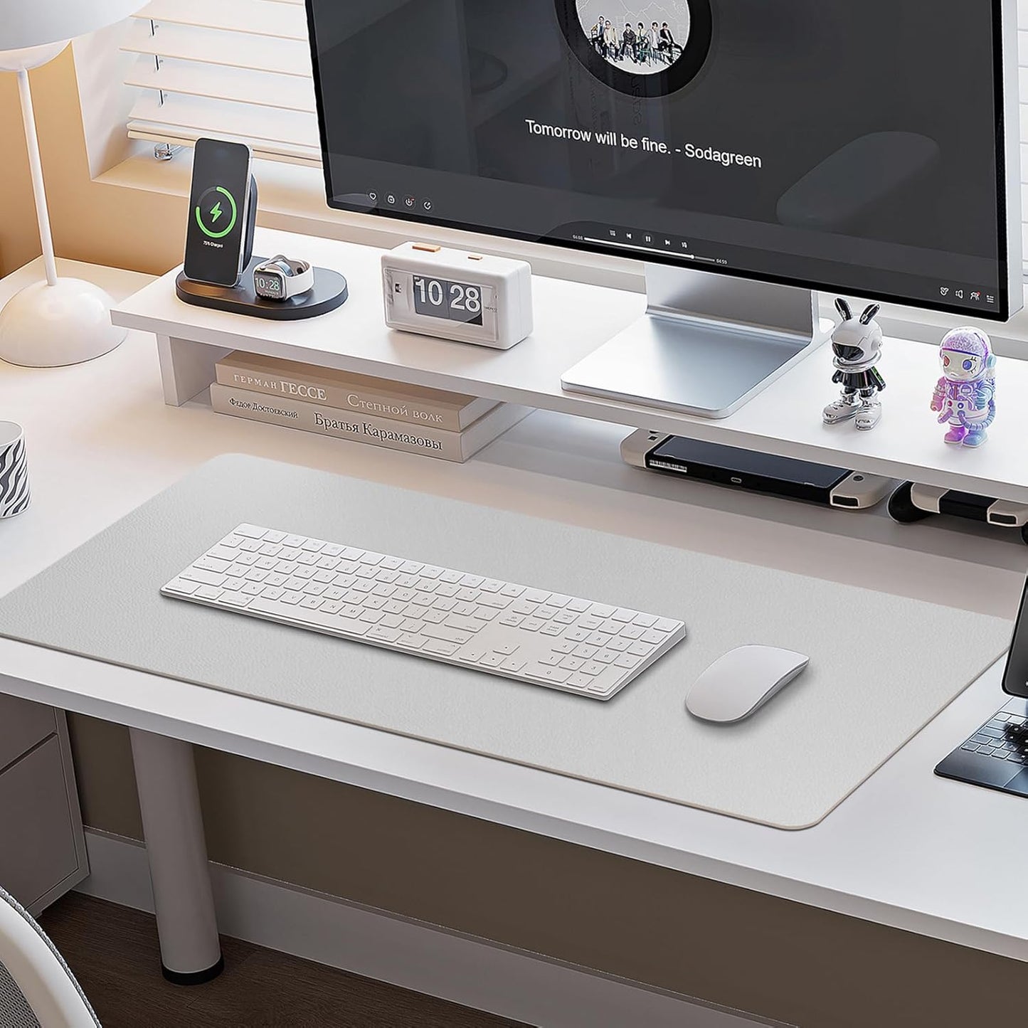 Boutilon Leather Desk Pad Protector,Non-Slip Mouse Pad,Laptop Desk Pad,Office Mouse Mat,Waterproof Leather Desk Blotter,Desk Writing Pad for Office and Home (L-Grey,35"x 17")