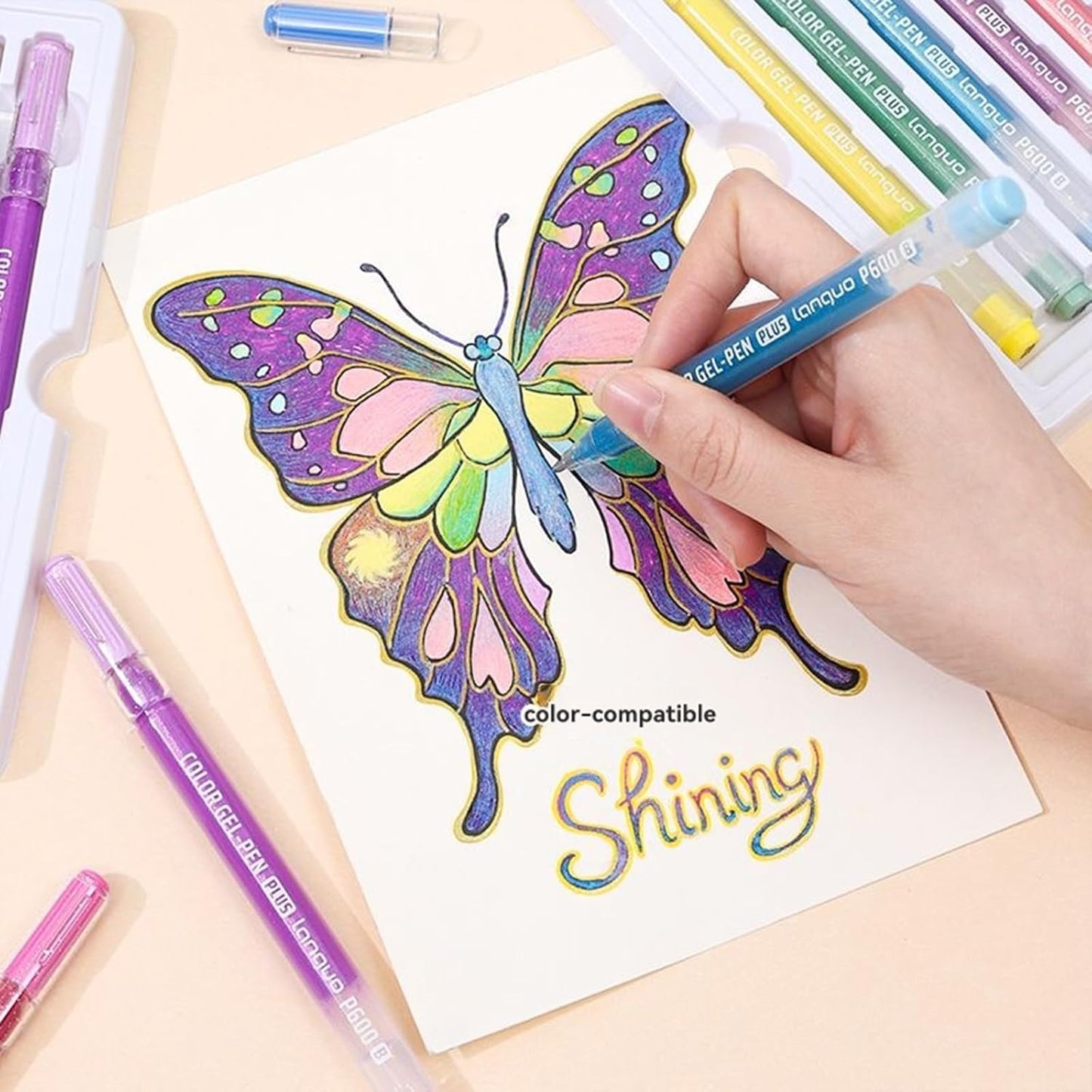 Glitter Gel Pen 24 Color, Vibrant Sparkle Gel Pens for Adult Coloring Books Drawing Doodling, 1.0mm Colored Gel Pens for Kids Adults DIY Birthday Cards