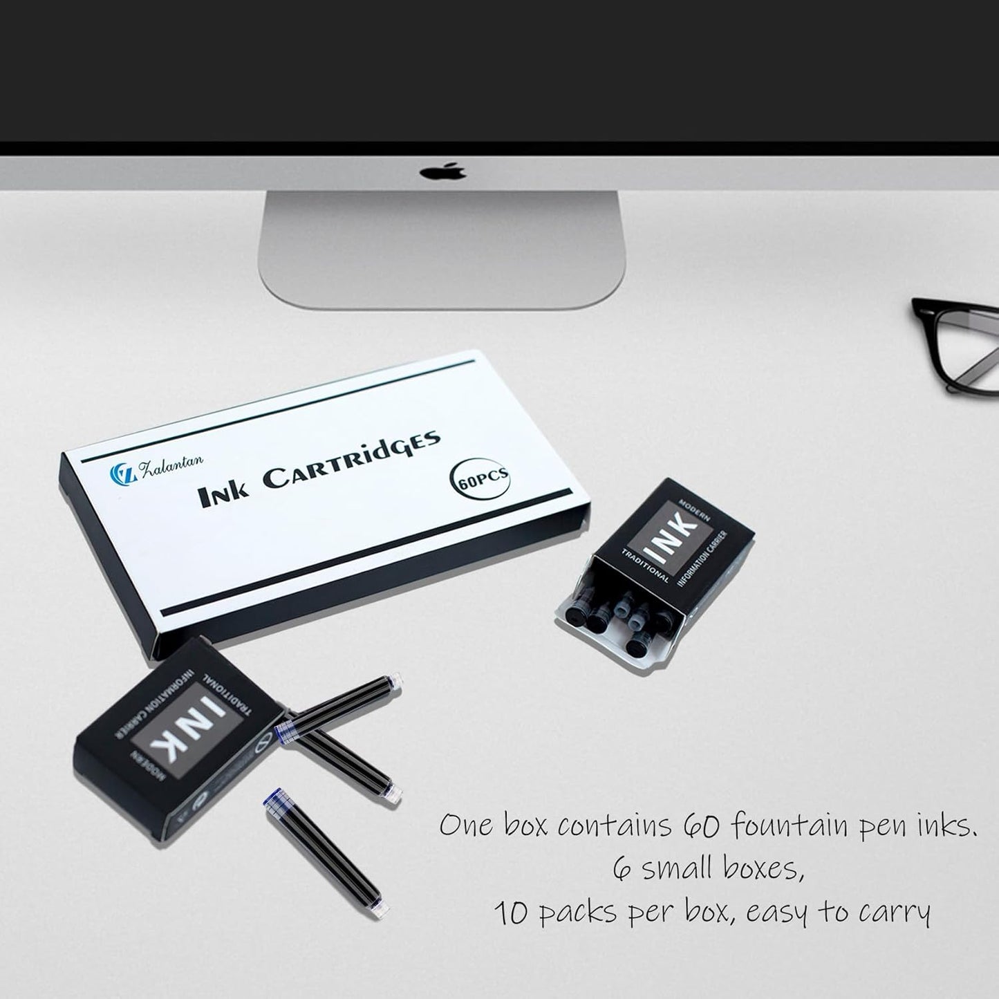 Blue Ink Cartridge for Fountain Pen Ink Cartridge Refillable Business Writing Pens Disposable Ink Pen Refills 3.4 mm Bore Diamete Set of 60 Refill