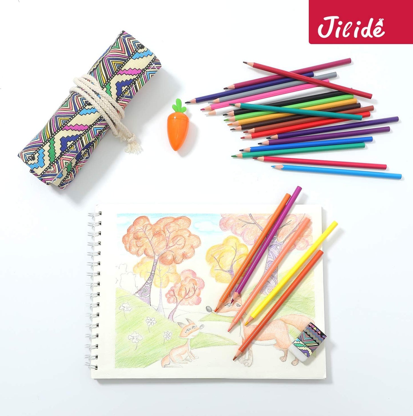 Erasable Colored Pencils Set for Adults and Kids 24 Count Coloring Pencils for Drawing, Sketching, Adult Coloring Books with Eraser, Sharpener, Canvas Pencil Roll Wrap