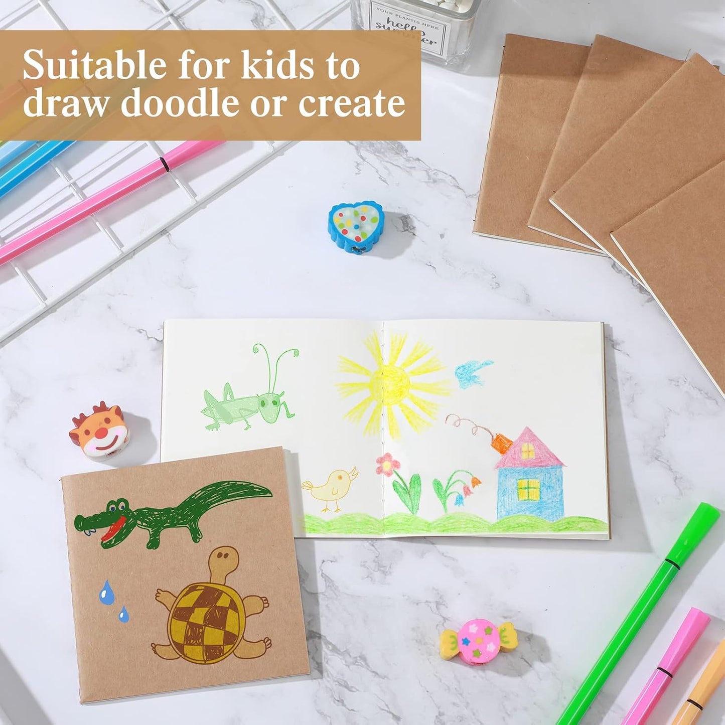 100 Pieces Mini Notebook Bulk Set Small Kraft Paper Blank Lined Journals Pocket Journal Sketchbooks for Kids Drawing Sketchbook Office Supplies 4 x 4 Inch Small Notebooks with 24 Sheets (Blank, Lined)