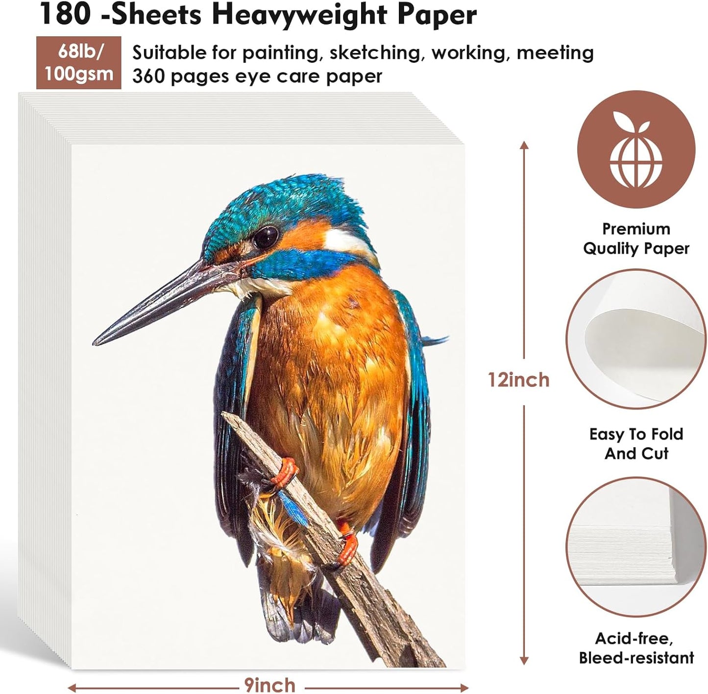 180 Sheets Sketch Paper, 9" x 12" Acid Free Artist Art Easel Drawing Painting Writing Sketching Book Paper Bulk, Study Essentials College Office School Supplies for Kids Students Adults Beginners