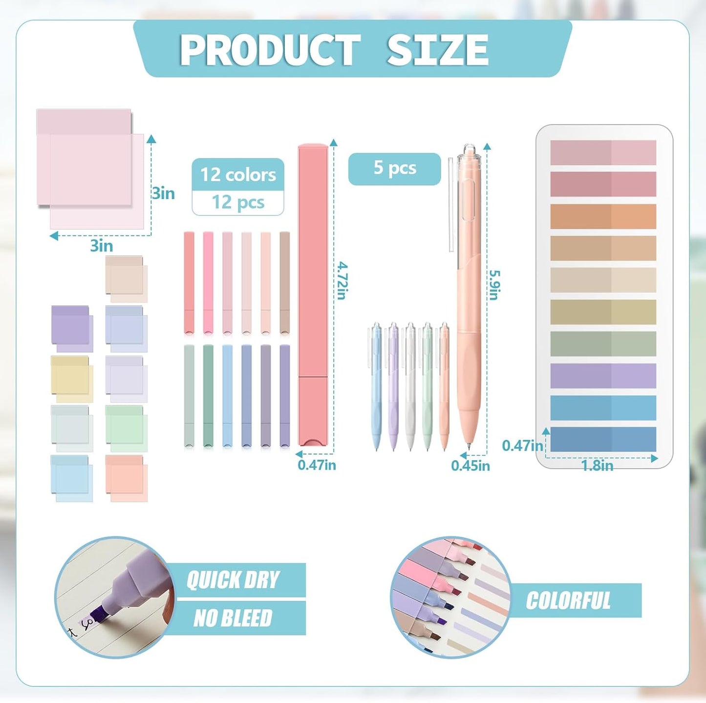 Jutom 39 Pcs Aesthetic Book Annotation Kit Highlighter with Pencil Case Bag Gel Pen Transparent Sticky Note Taking Bible Study College School Supplies(Black,Classic Style)