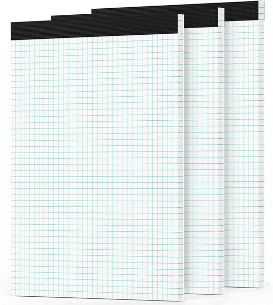 Grid Paper Pads 8.5 x 11, 3 Pack, 4x4 Blue Quad Graph Paper Pads 8.5 x 11, White Quadrille Pad, Easy Tears Off, Cardboard Backing, Grid Notebook 8-1/2" x 11", 70 GSM Graft Paper, 30 Sheets/Pad