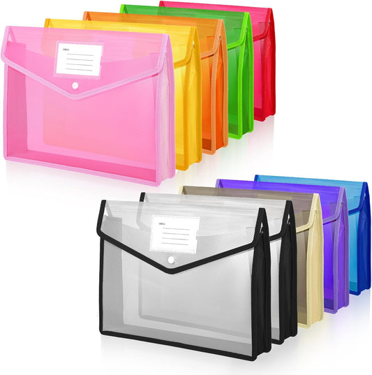 10 Pcs Expanding File Folder, Clear Waterproof Plastic Document Folders Large Size Transparent Document Holder Box Receipt Filing Organizer - 9 Colors