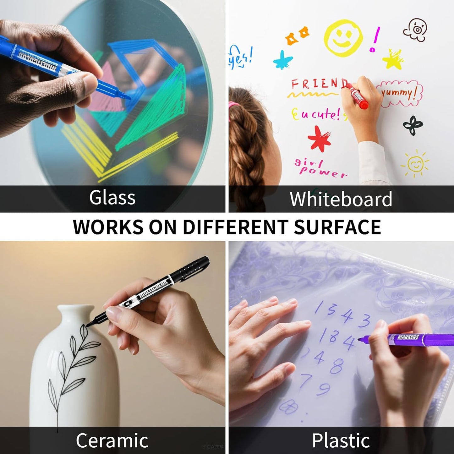 Dry Erase Markers, Fine Tip Whiteboard Marker, Low Odor Dry Marker, Fine Point Markers are pecfect for Whiteboard Mirrors Glass, Assorted Color Markers for School Office Home (8 Pack 8 Colors)