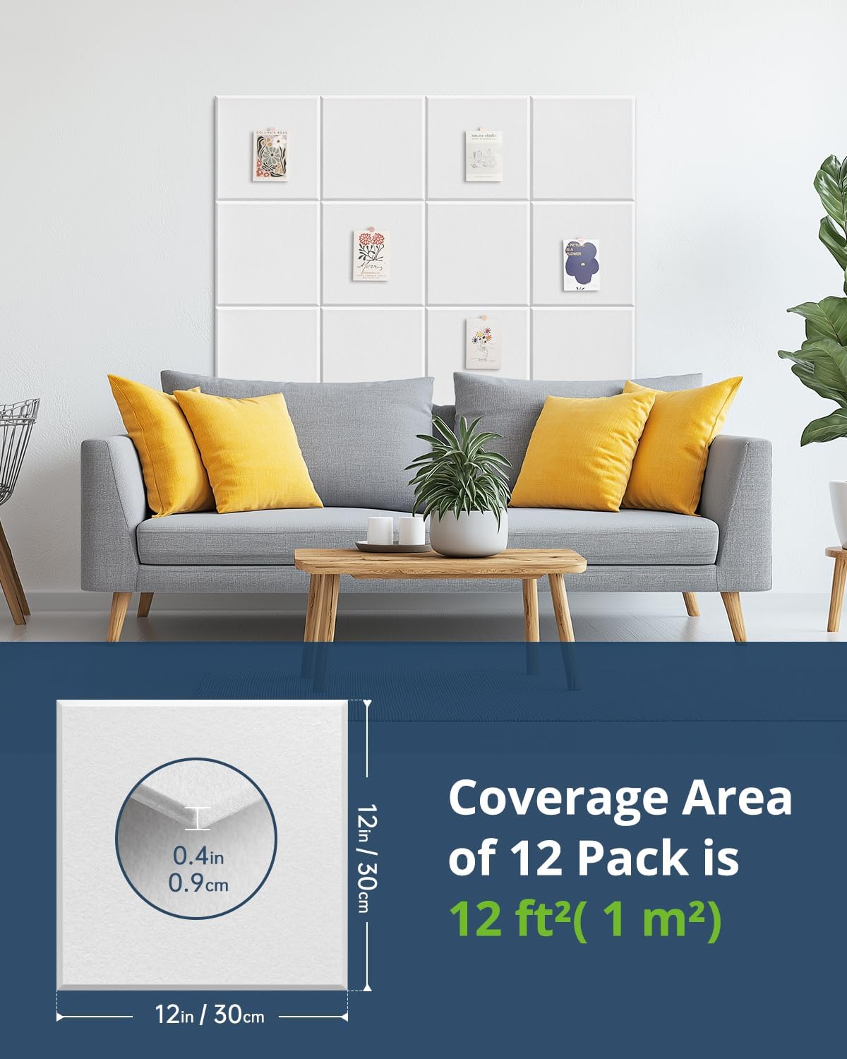 12 Pack Acoustic Panels Square Soundproof Wall Panels 12"X12"X0.4" Self-adhesive Sound Proof Panels for Walls High Density Acoustic Foam Panels for Home, Door, Office, Reccording Studio Black