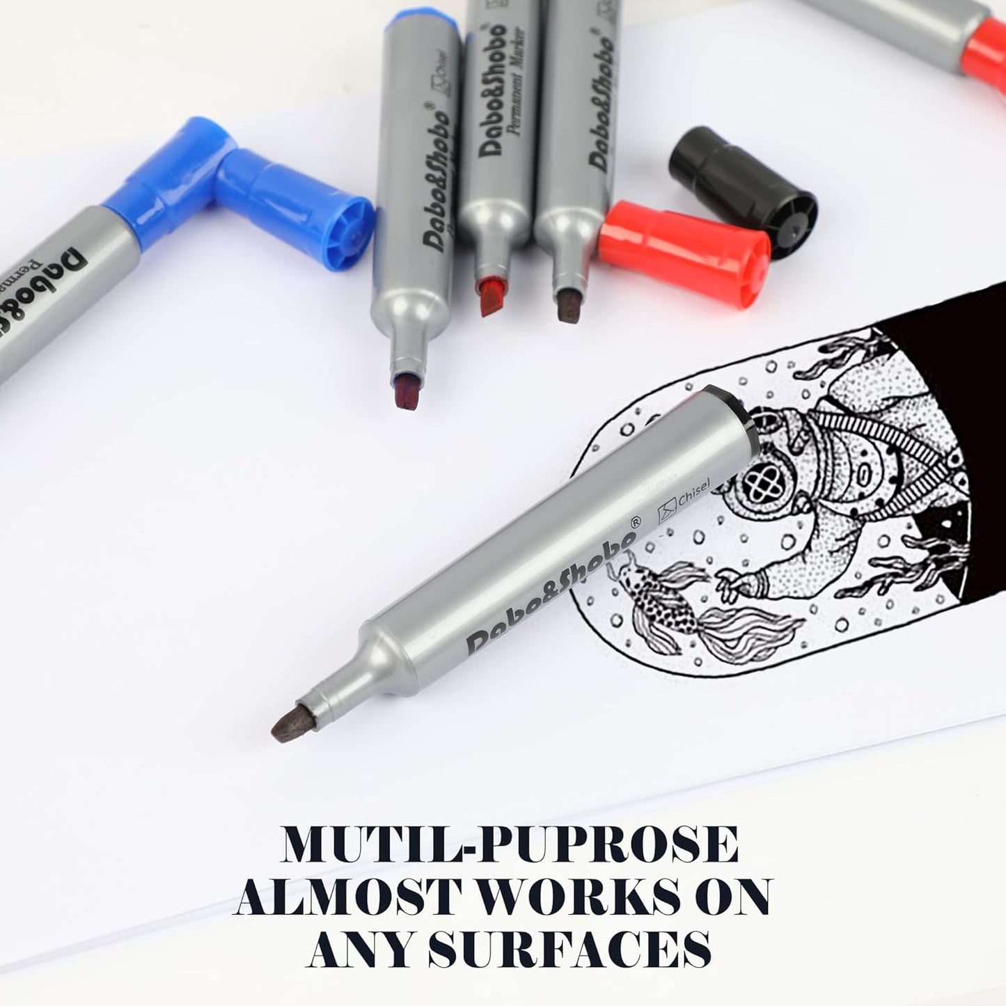 Dabo&Shobo Permanent Markers 24 Count, 3 Assorted Colors, Chisel Point Permanent Markers For Kids and Adult Coloring as Office, School Supplies