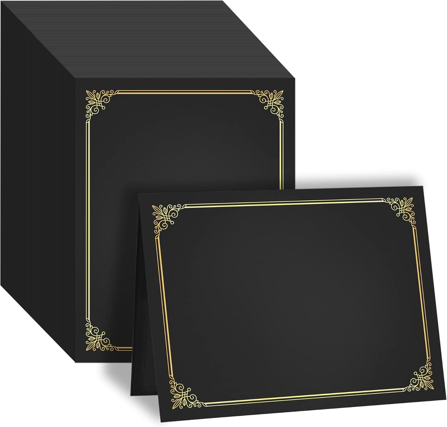 GNL Certificate Holders - 100 Packs Black Diploma Holders, Certificate Covers with Gold Foil Border, for Letter Size 8.5 x 11 Award Certificate Paper and Documents