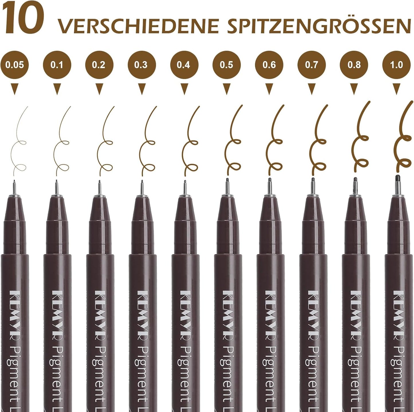 10 Micro Fine liner Drawing Art Pens Calligraphy Pens: 0.05mm-1.0mm Size Art supplies Waterproof Archival brown Ink Markers For Artists,Use for Professional Watercolor,Sketching