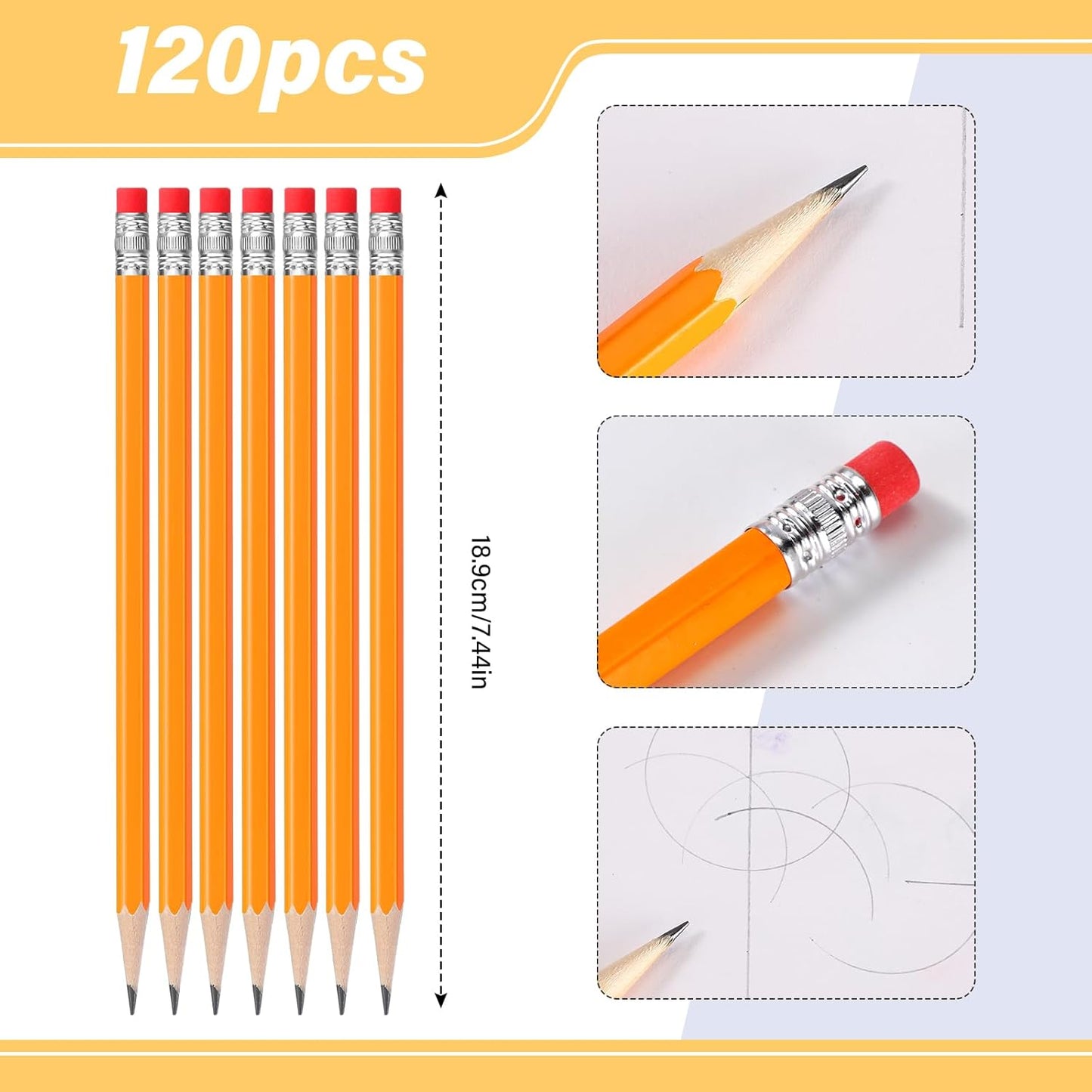 TecUnite 120 Pcs #2 HB Pencils with Eraser No 2 Unsharpened Wooden Hexagonal Pencils for Adults Gifts for School Exam art Learning Office Sketching(Yellow)