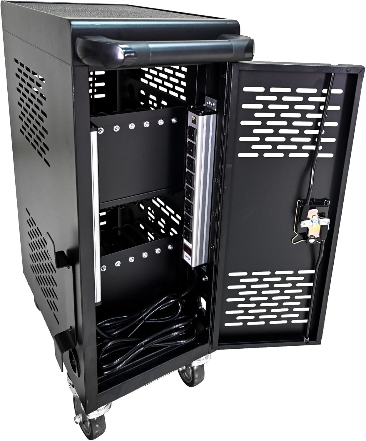 16 Device Charging Cart for Laptop Up to 16.3-inch Screen, Mobile Charging Station and Tablet Storage Cart for iPad, Chromebooks with Cord Organizer, Black