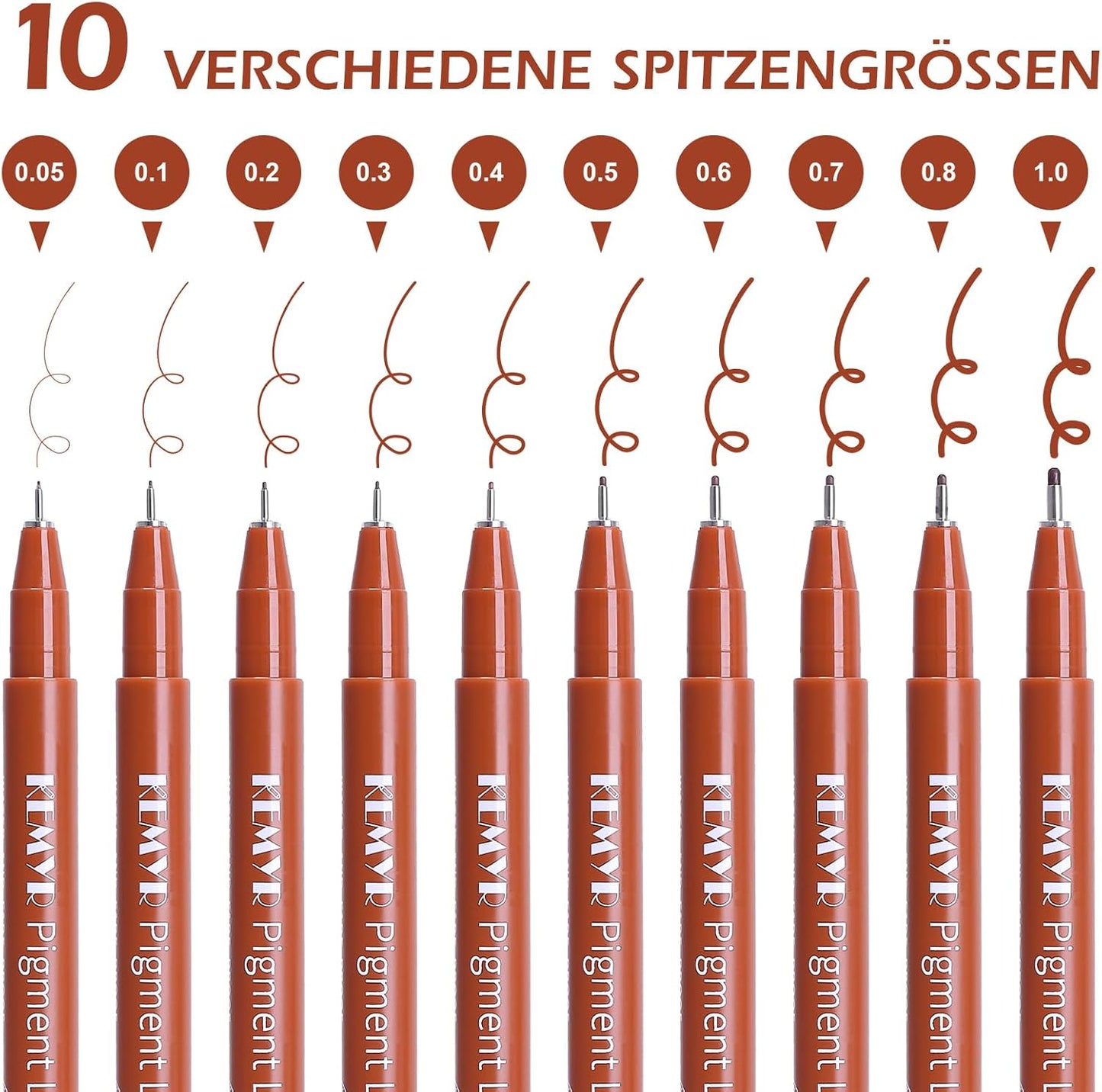 10 Micro Fine liner Drawing Art Pens Calligraphy Pens: 0.05mm-1.0mm Size Art supplies Waterproof Archival Sepia Ink Markers For Artists,Use for Professional Watercolor,Sketching