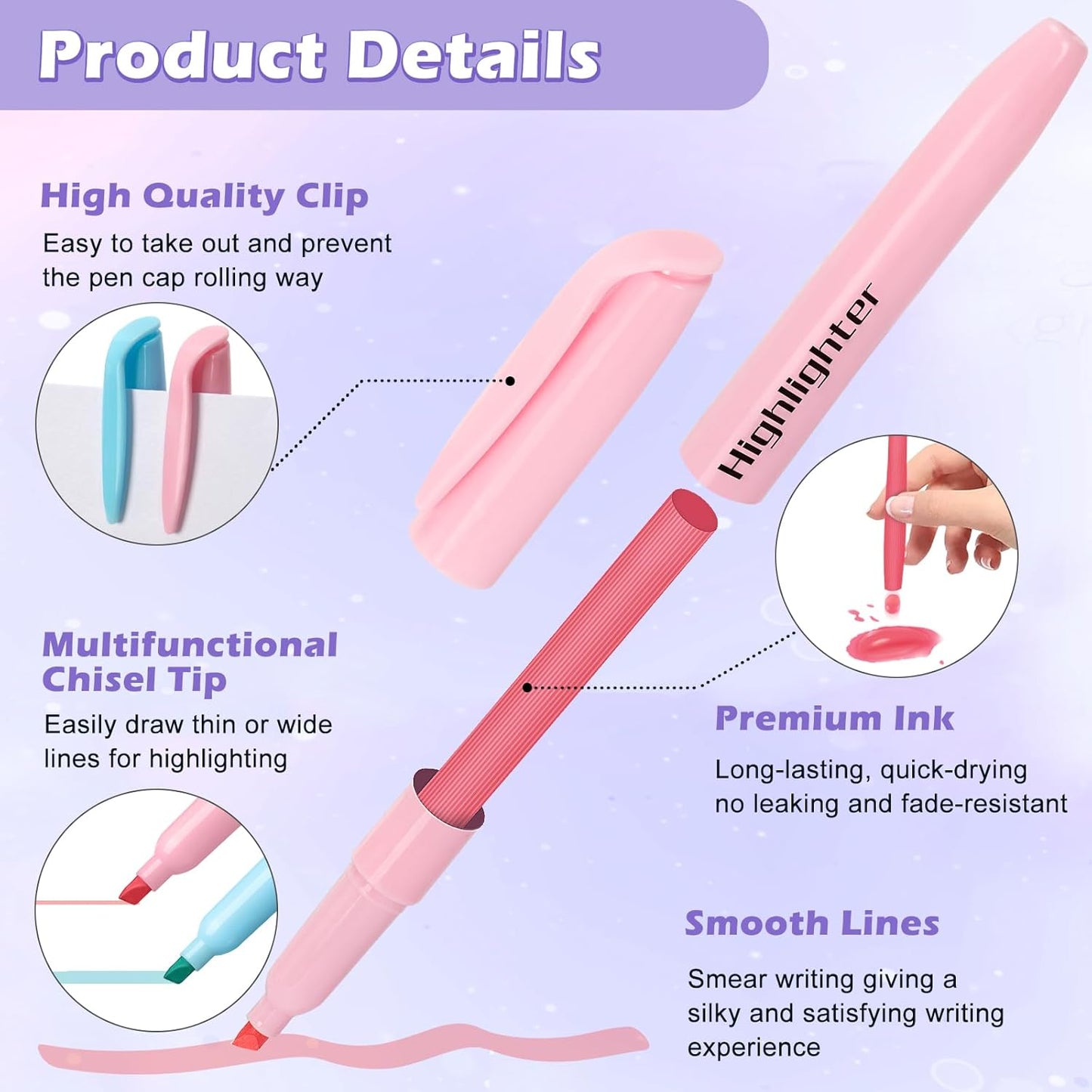 V-Opitos 30 Pack Highlighter in 6 Pastel Colors, No Bleed Highlighters, Bright Highlighters with Soft Chisel Tips, Ideal for Office and School Supplies