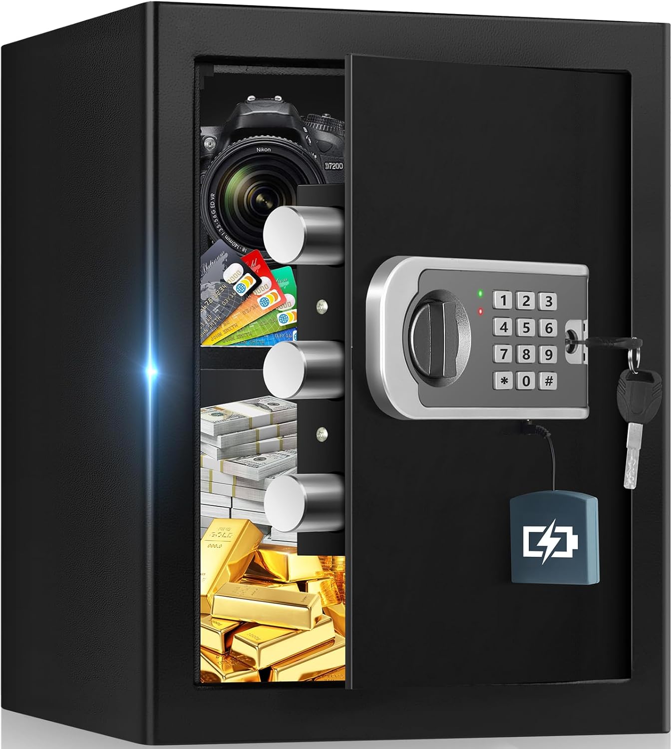 1.8 Cuft Safes for Home, Fireproof Safe Box, Home Safes Fireproof Waterproof with Electronic Keypad, Spare Key, Smart Alert, Security Fire Proof Safe for home documents Money Medicine